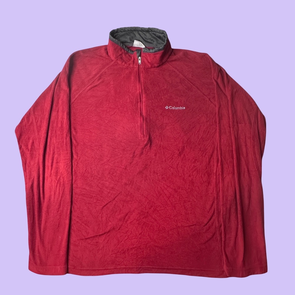 Columbia Fleece Pullover Men Large Red 1/4 Zip Mock Neck Lightweight Outdoor
